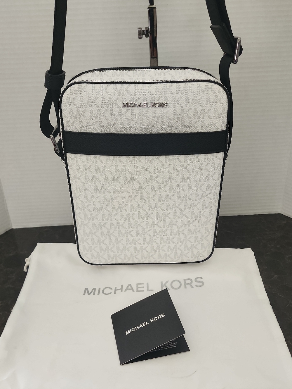 Michael Kors White and Black Logo Crossbody  Bag